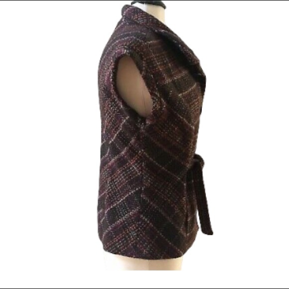 CAbi Style #691 "Cinch It Up" Women Sz M Brown Plaid Wool Blend Belted Vest - Picture 5 of 9